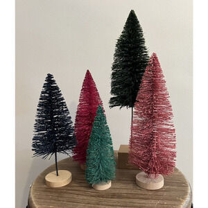 5 Bottle Brush Trees - Christmas Holiday Winter Sparkle Glitter Pink Blue Green